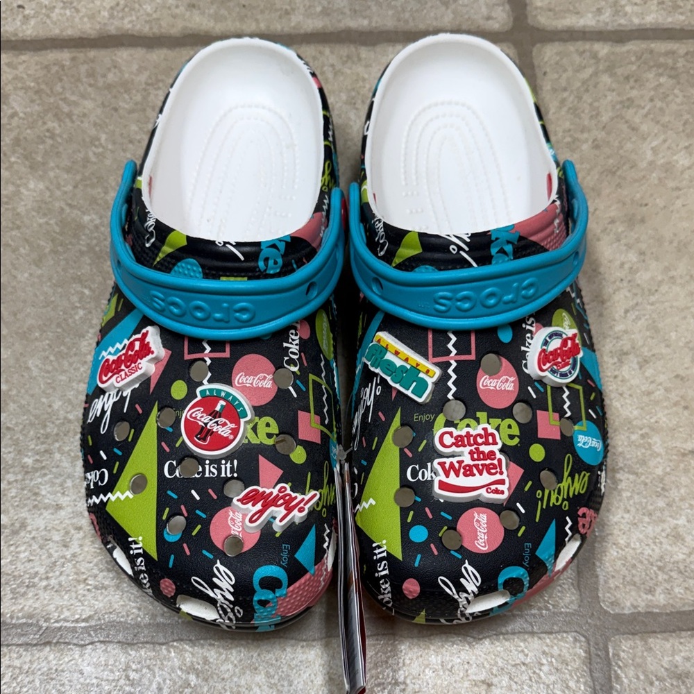 CROCS Colorful Graphic Mules with Blue Strap